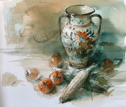 2色(暖色・寒色)で描く