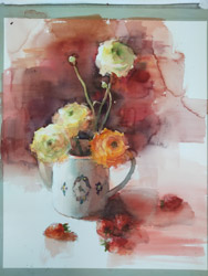 単色で下地をつけて描く花