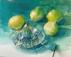 果物とガラスを拡大して描く!