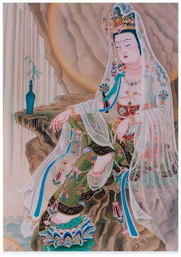 仏画 （仏画 観音様の掛け軸 小川伯堂作 蓮上観音）