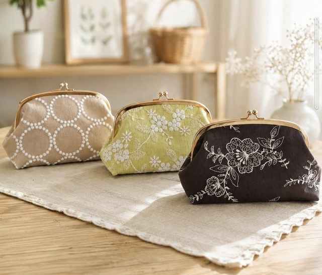 刺繍生地で作る 縫わないがま口ポーチ